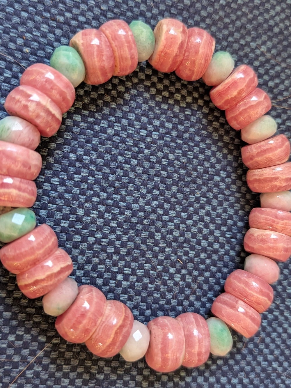 Rhodochrosite Pink Beaded Stretch Bracelet with Subtle Jade Accents
